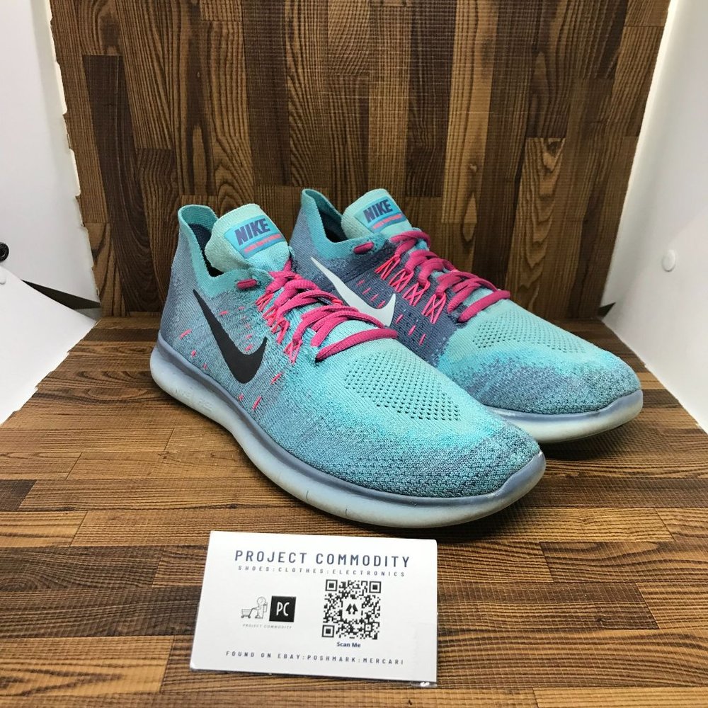 Nike Women's Flyknit Running Shoes - Turquoise with Pink Accents